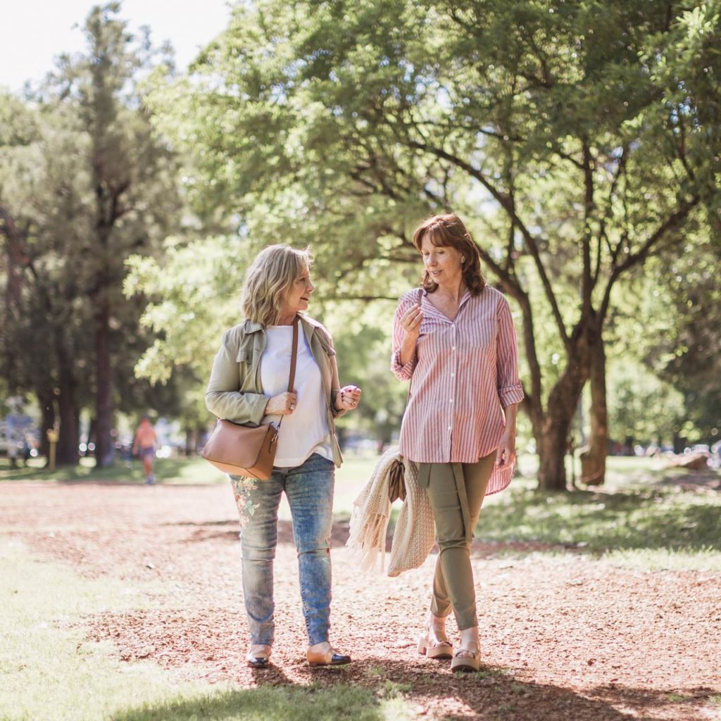 talking while walking at a park